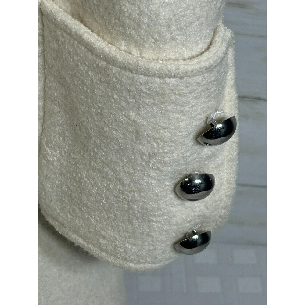 VIA 100% Boiled Wool Viscose Ivory White Size 8 Womens Long Jacket Coat spiga